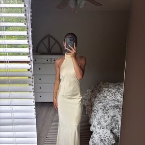 Elegant Cream Halter Neck Dress